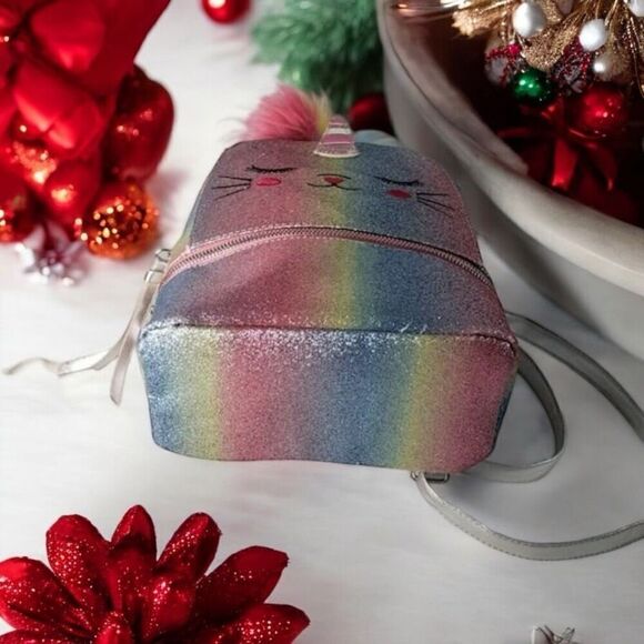 Under One Sky Rainbow Galaxy Cat Unicorn Caticorn Mini Travel Backpack. - Picture 4 of 5